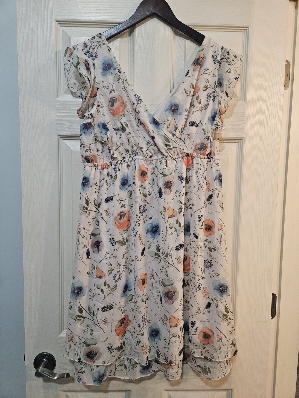 Jessica Simpson Maternity Midi Dress with Blue & Peach Floral Print